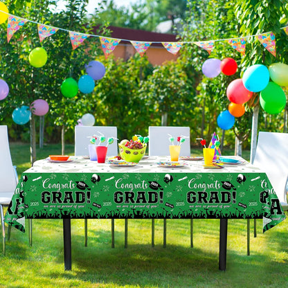 3 Pack Graduation Tablecloth Party Decorations, Class of 2025 Congrats Grad Plastic Tablecover Party Supplies, Green Rectangle Graduation Table Decorations for College High School Party, 54 X 108 Inch