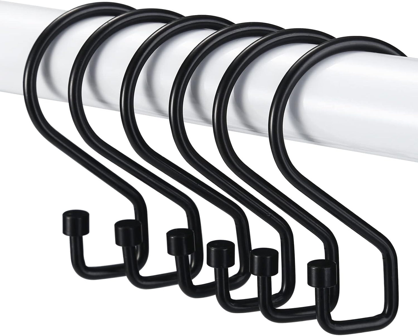 Shower Curtain Hooks, 12 Pcs S Shape Shower Curtain Rings, Rustproof Black Shower Curtain Rings, Multi-Functional Shower Hooks for Shower Curtain, Kitchen Utensils, Clothing, Towels, Black
