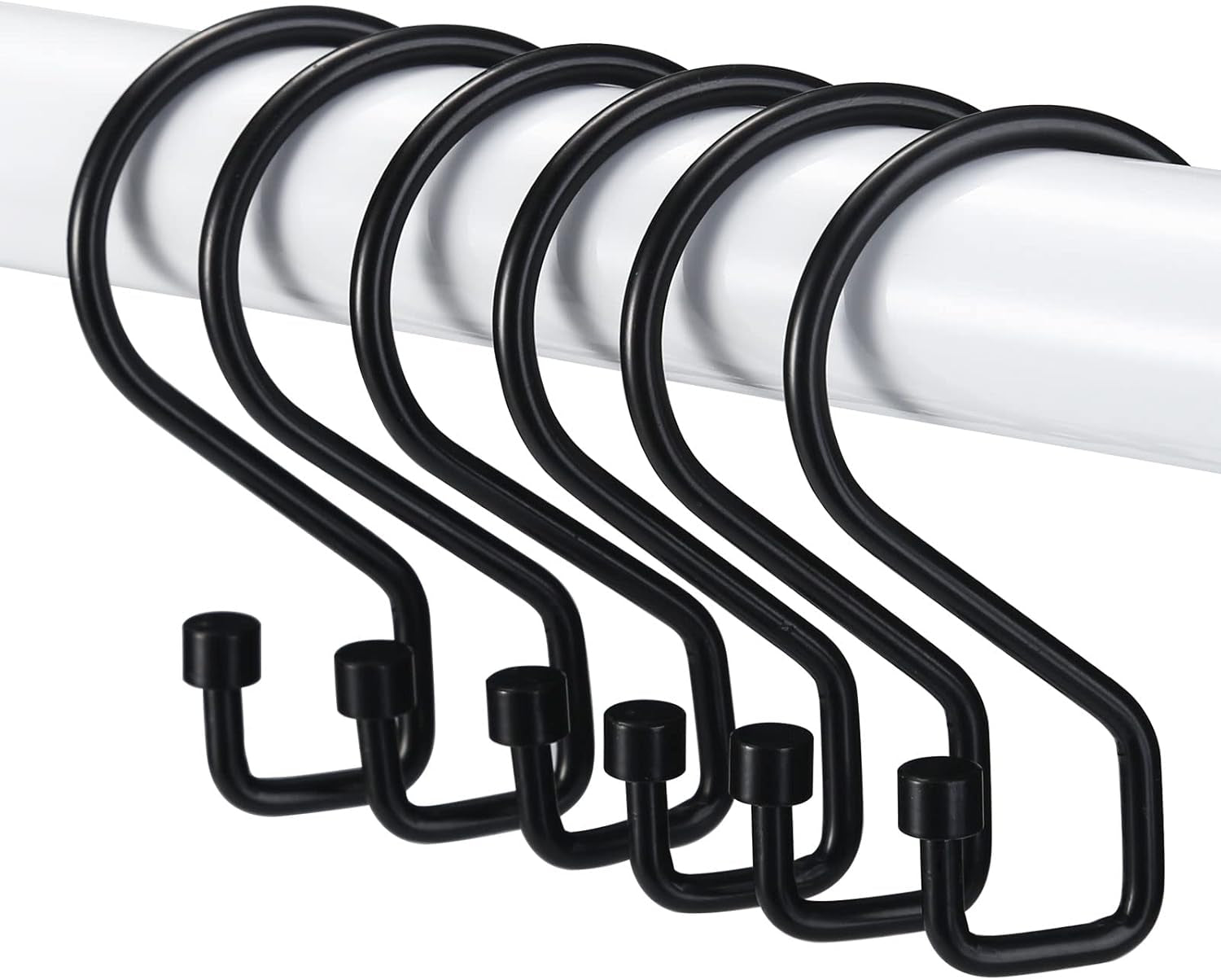Shower Curtain Hooks, 12 Pcs S Shape Shower Curtain Rings, Rustproof Black Shower Curtain Rings, Multi-Functional Shower Hooks for Shower Curtain, Kitchen Utensils, Clothing, Towels, Black