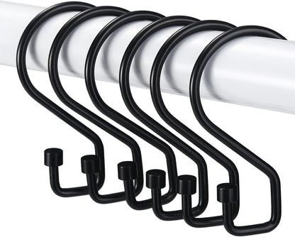 Shower Curtain Hooks, 12 Pcs S Shape Shower Curtain Rings, Rustproof Black Shower Curtain Rings, Multi-Functional Shower Hooks for Shower Curtain, Kitchen Utensils, Clothing, Towels, Black