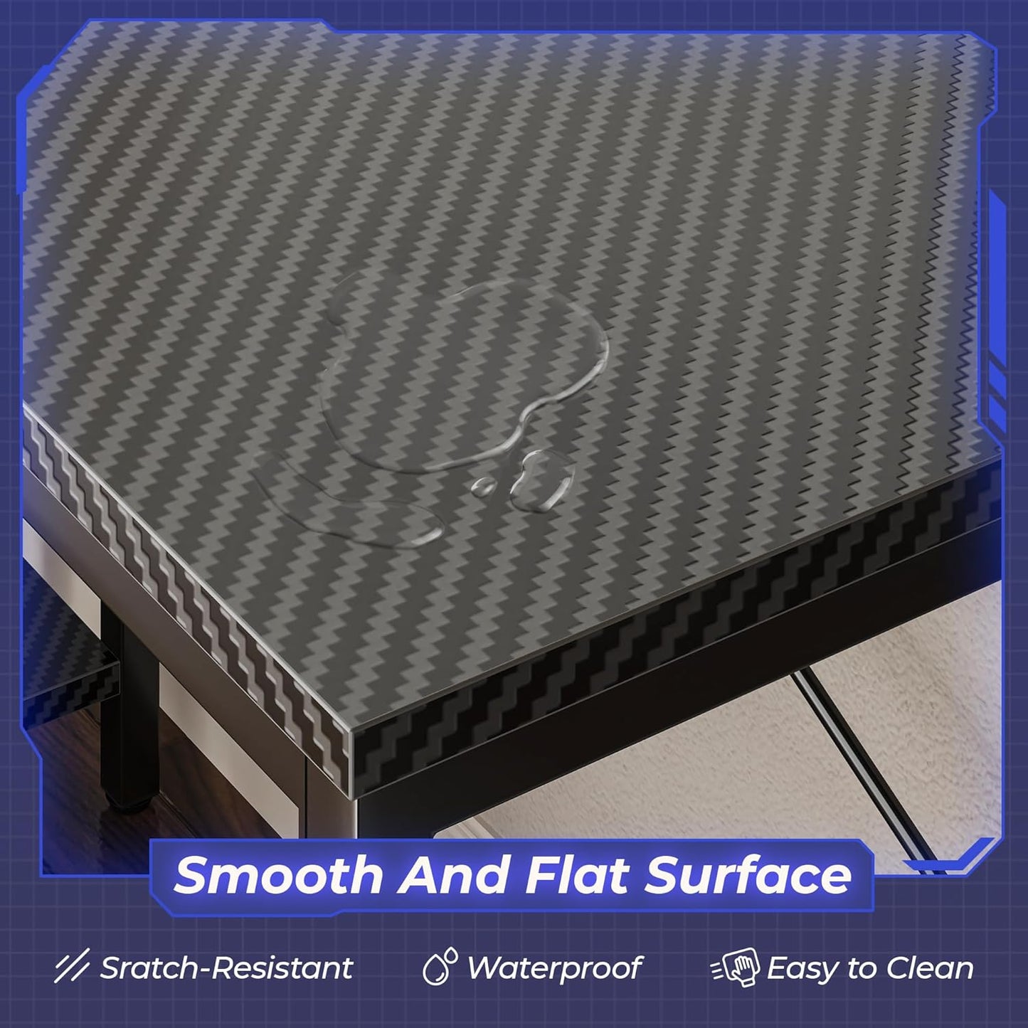 L-Shaped 47-Inch Gaming and Home Office Desk with Reversible Storage Shelves and Metal Frame in Carbon Fiber Black