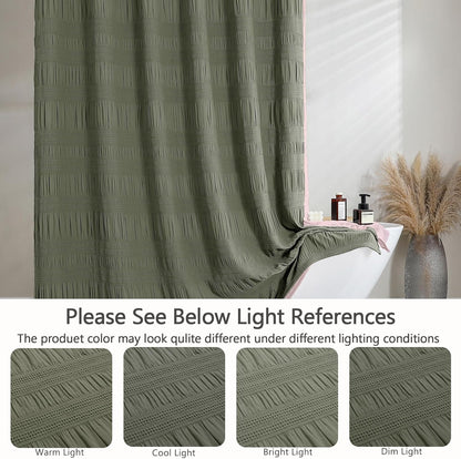 Sage Green Shower Curtain, Farmhouse Rustic Striped Textured Fabirc Stall Shower Curtain for Bathroom Narrow Stall Size, Hotel Style, Machine Washable, Sage Green, 36X72