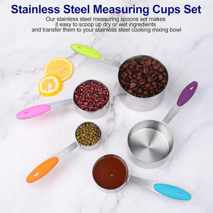 Measuring Cups Set Stainless Steel-Measuring Spoon Liquid Stackable Metric Measuring Scoop for Baking or Cooking,Kitchen Cake Decorating Supplies Measuring Cup Organizer