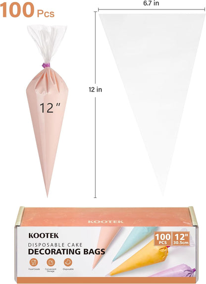 12" Piping Bags (100Pcs), Disposable Pastry Bags anti Burst Icing Frosting Bag Thick Cake Decorating Bags for Cookie, Cupcake, Candy, Baking Supplies Tools