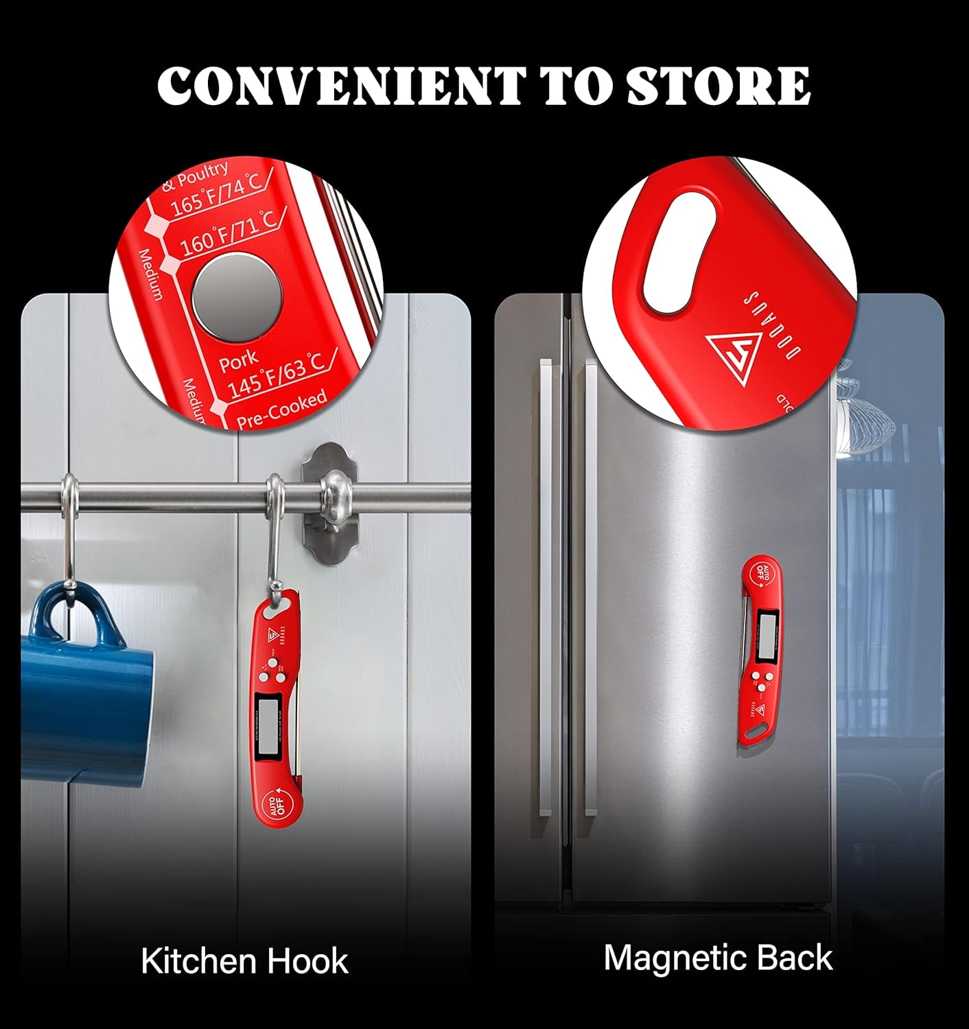 Digital Meat Thermometer, Instant Read Food Thermometers for Cooking, Kitchen Probe with Backlit & Reversible Display, Wide Temperature Range for Turkey, Grill, BBQ, Baking, Bread, Sourdough