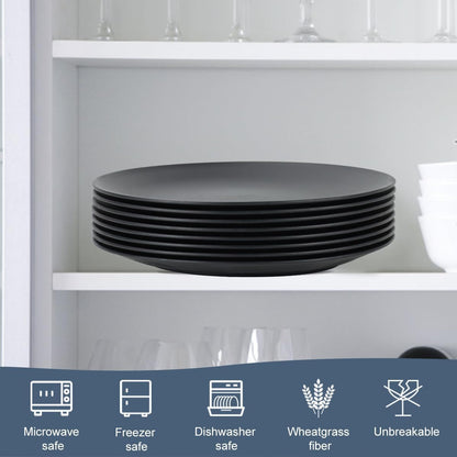 Set of 8 Durable 10-Inch Black Reusable Dinner Plates, Microwave and Dishwasher Safe, Perfect for Camping, Kitchen, Parties, and Various Occasions