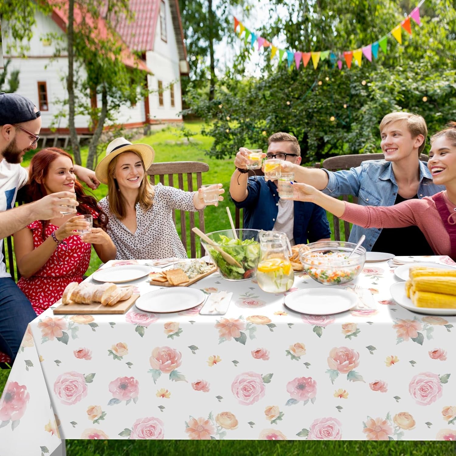 3 Pcs Spring Floral Tablecloth, Pink Wildflower Plastic Disposable Tablecloth Rectangle Table Covers for Easter, Birthday, Wedding, Baby Shower, Tea Party and Mothers Day Decorations,54 X 108 Inch