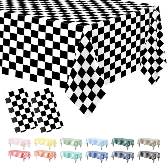 2 Pack Checkered Tablecloth, 54 X 108 Inches Black and White Gingham Tablecloths Plastic Table Cloth Disposable Picnic Tablecovers for Rectangle Table