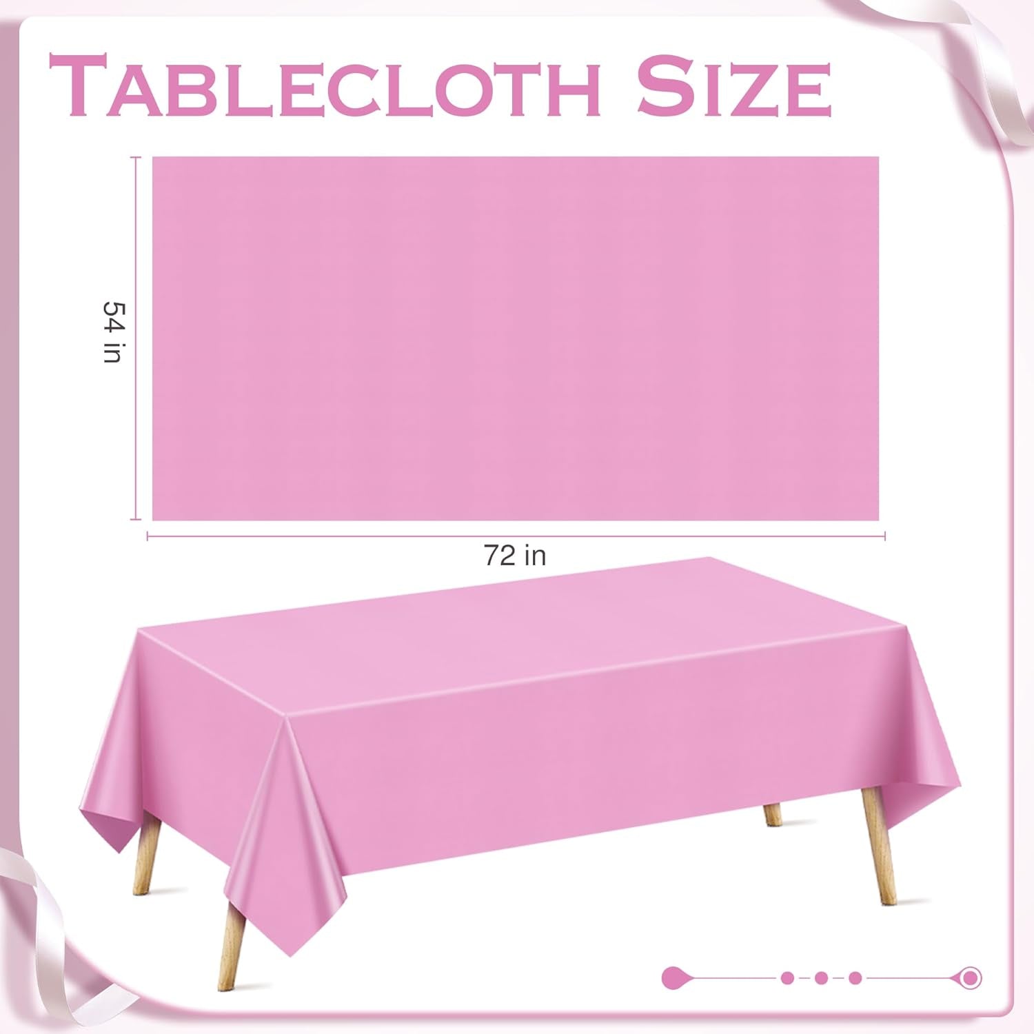 Light Pink Rectangular Tablecloth Set of 4, 54" x 72" Waterproof and Spillproof Disposable Plastic Covers, Durable Table Linens for Dining, Buffets, Picnics, and Outdoor Events