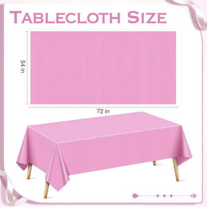Light Pink Rectangular Tablecloth Set of 4, 54" x 72" Waterproof and Spillproof Disposable Plastic Covers, Durable Table Linens for Dining, Buffets, Picnics, and Outdoor Events
