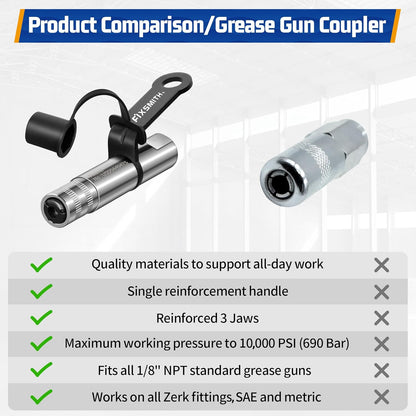 -Grease-Gun-Hose 1 Pack & Heavy Duty Strong Quick Release Grease Gun Coupler Compatible with All Grease Guns 1/8" NPT Fittings