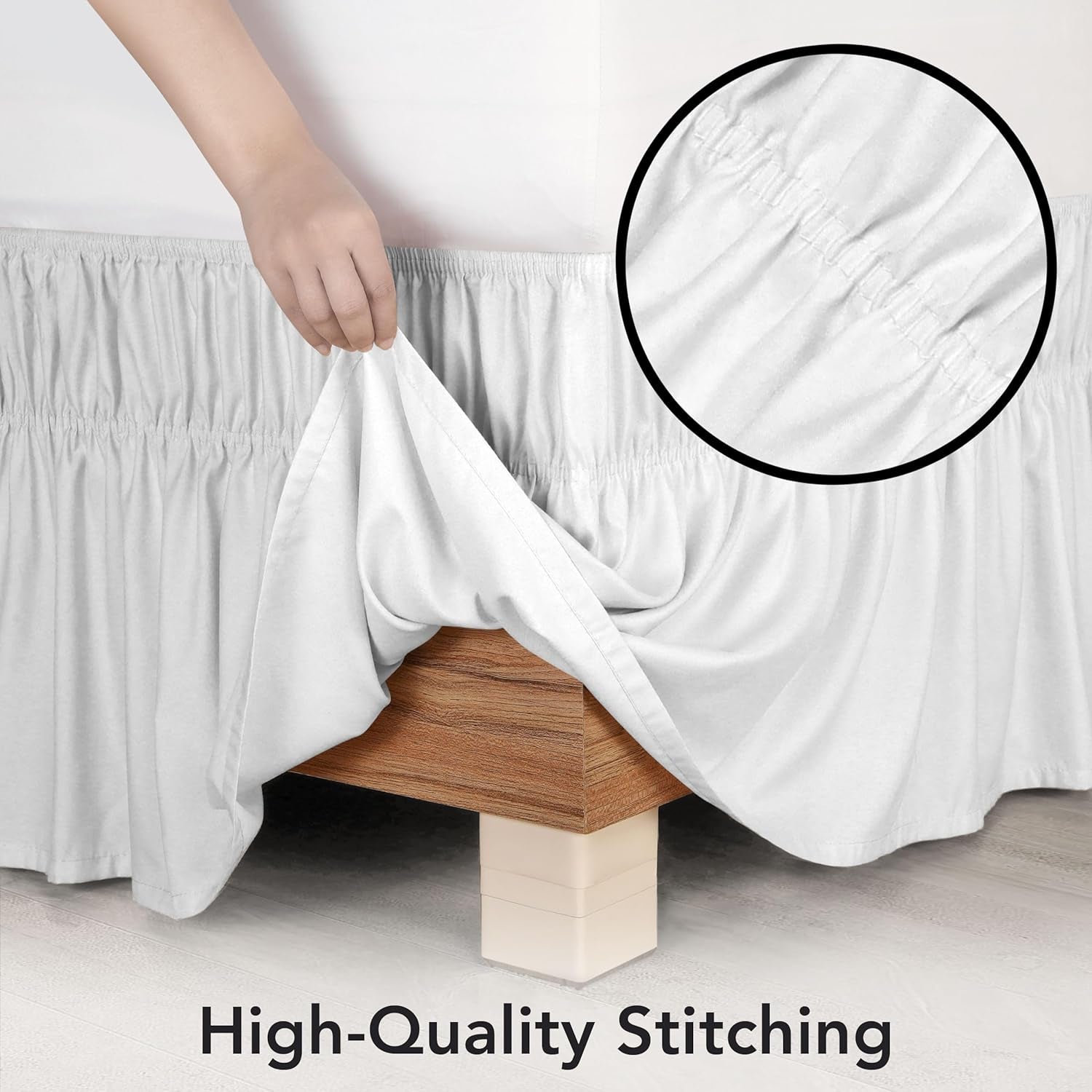 Full Elastic Bed Ruffle - Easy Wrap around Ruffle - Microfiber Bed Skirt with Adjustable Elastic Belt 16 Inch Tailored Drop - Hotel Quality Bedskirt, Fade Resistant (Full, White)