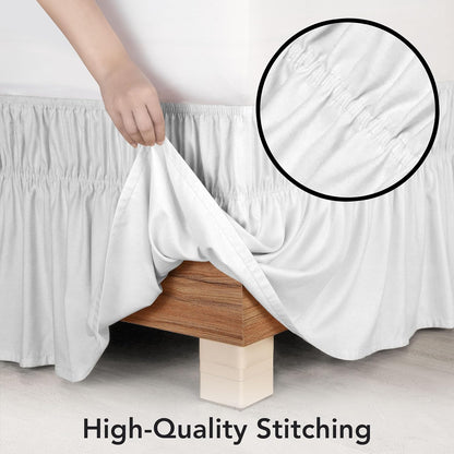Full Elastic Bed Ruffle - Easy Wrap around Ruffle - Microfiber Bed Skirt with Adjustable Elastic Belt 16 Inch Tailored Drop - Hotel Quality Bedskirt, Fade Resistant (Full, White)