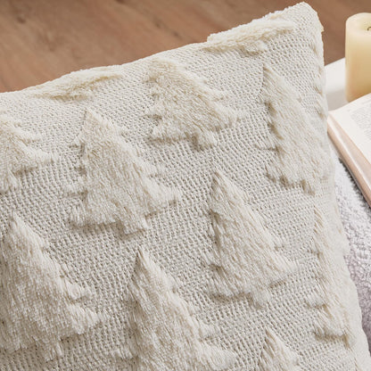 Christmas Throw Pillow Covers Cream White Christmas Decorations Set of 2 Xmas Tree 18X18 Pillow Covers Soft Plush Faux Wool Pillowcases Holiday Festivals Winter Home Decor Sofa Couch Bed Porch