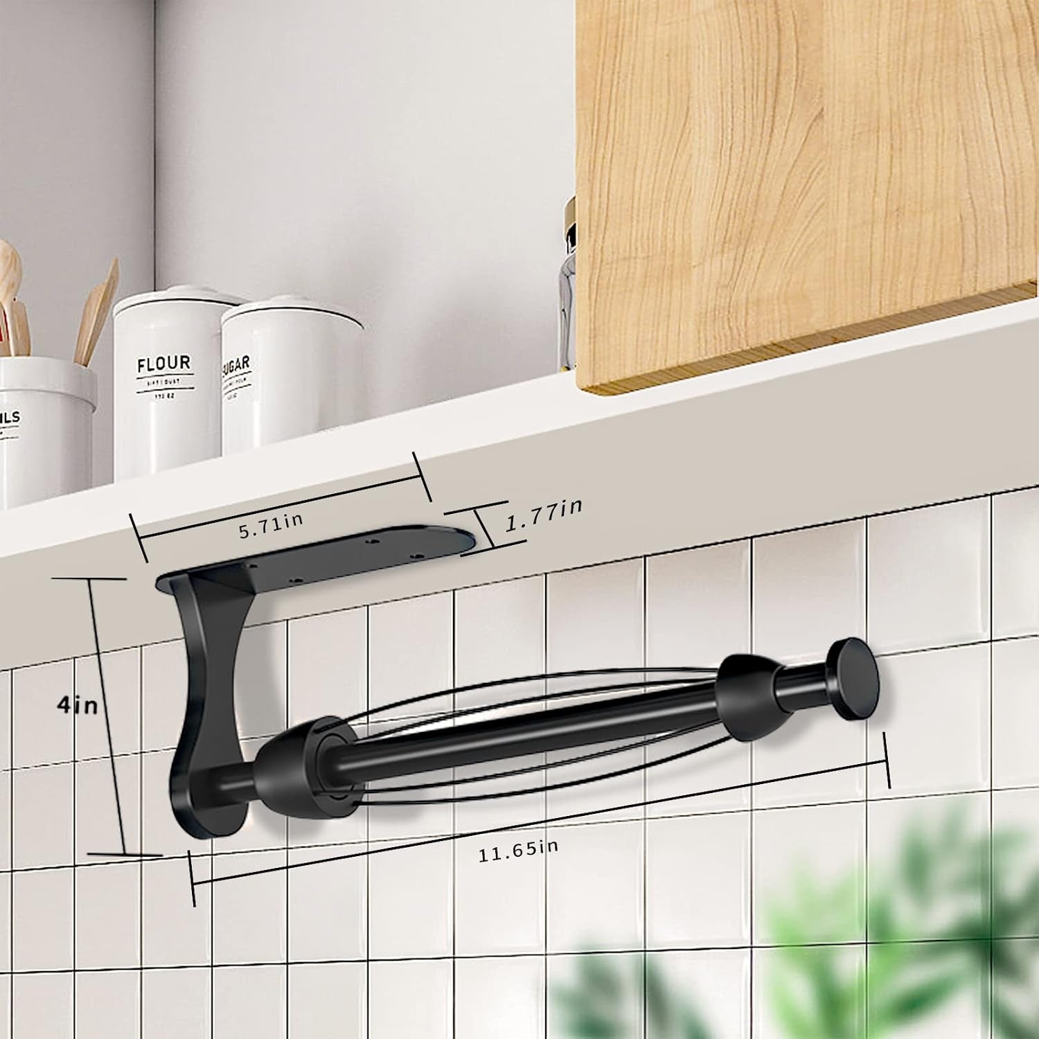 Paper Towel Holder under Cabinet, One-Handed Tear, Wall Mount, Adhesive, Black, Paper Roll Holder with Ratchet Mechanism for Kitchen Bathroom Farmhouse Essentials Decor Accessories