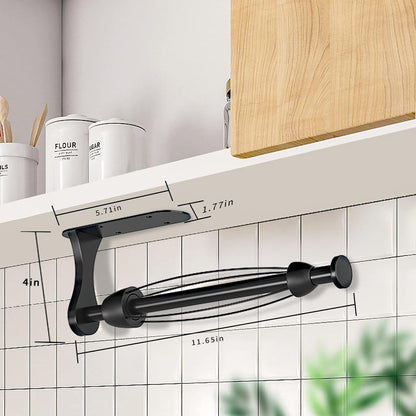 Paper Towel Holder under Cabinet, One-Handed Tear, Wall Mount, Adhesive, Black, Paper Roll Holder with Ratchet Mechanism for Kitchen Bathroom Farmhouse Essentials Decor Accessories