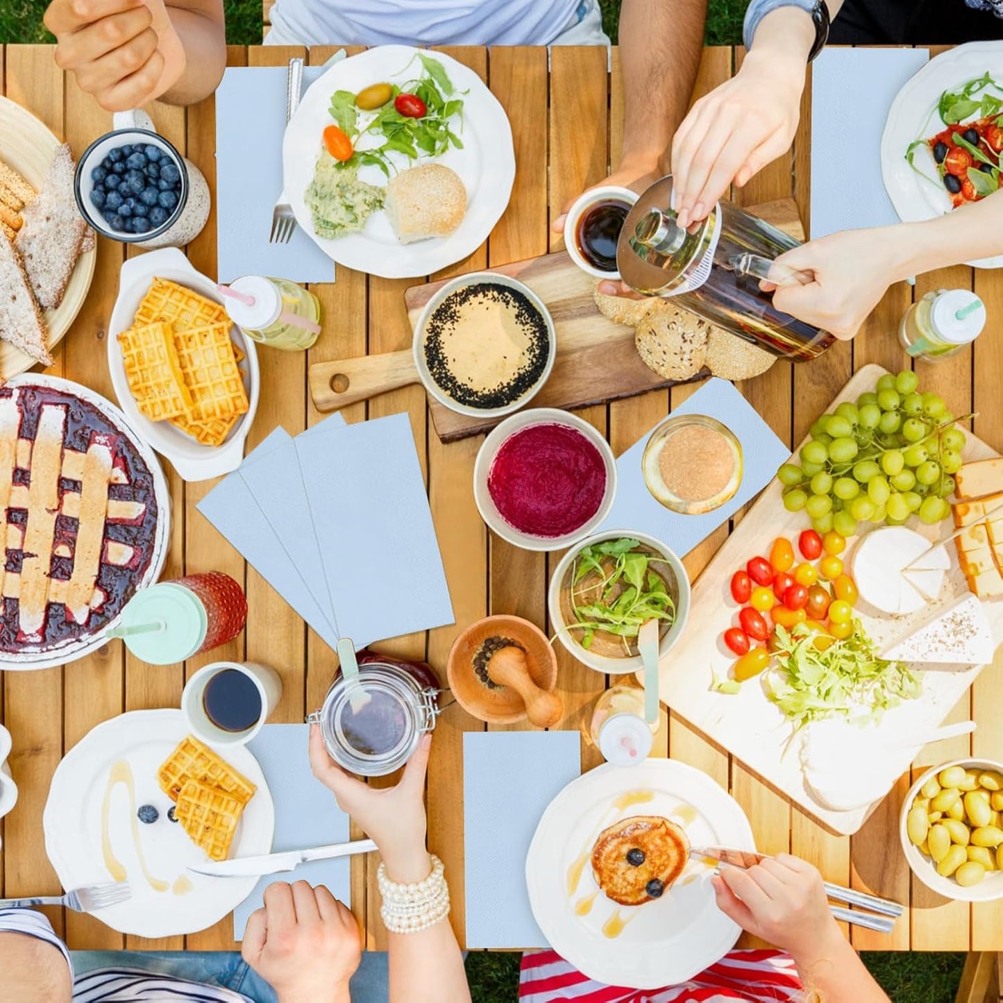 50 Pcs 3-Ply Blue Scalloped Cocktail Napkins Guest Bathroom Napkins Thick Paper Napkins Disposable Party Napkins Beverage Napkins for Birthday, Wedding,Anniversary Party, Baby Shower 13 X 15.7 Inches