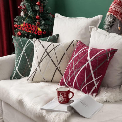 Pack of 2 Decorative Throw Pillow Covers Cute Woven Textured Chenille Cozy Modern Concise Soft Beige Square Cushion Shams for Bedroom Sofa Car 18 X 18 Inch