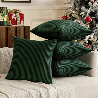 Boho Farmhouse Throw Pillow Covers 18X18 Inch Set of 4 Mordern Nordic Cushion Covers Soft Corduroy Christmas Home Decor for Couch Bed Sofa Living Room Army Green