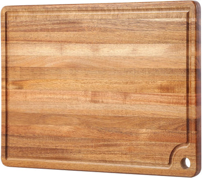 Acacia Wood Cutting Board - Premium 18 x 12 Inch Butcher Block with Juice Groove and Handle Hole for Meat, Vegetables, and Cheese