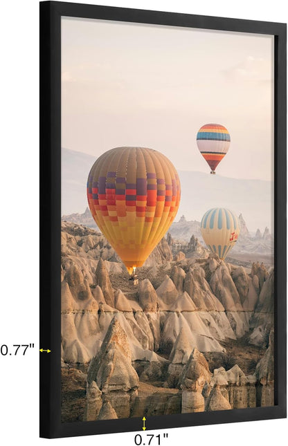 16X20 Picture Frame for Wall, Plexiglass, Displays Poster 11X14 with Mat or 16X20 without Mat, PVC Frame Material, Horizontal or Vertical Hanging, 1 Pack, Black