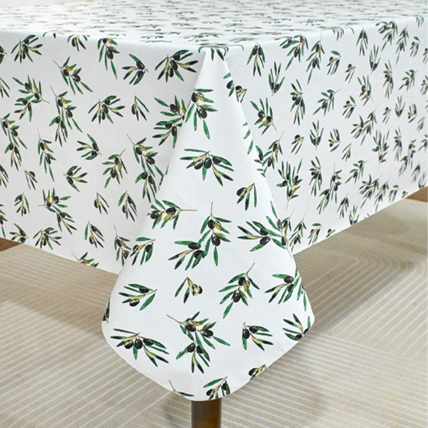 Rectangle Green Olive Table Cloth, Waterproof Vinyl Summer Tablecloth Flannel Backed, Wipeable Plastic Table Covers for Dinner, Kitchen and Outdoor 60" X 84"