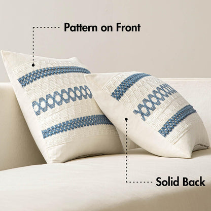 Set of 2 Coastal Blue Boho Decorative Lumbar Pillow Covers 12X20 Inch Farmhouse Rustic Couch Throw Pillows Modern Summer Cushion Covers Retro Cute Macrame Woven Home Decor for Bed Sofa Chair