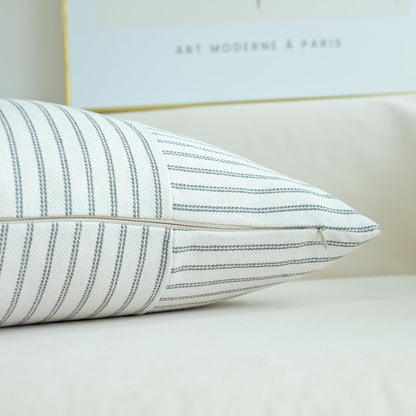 Grey and Beige Patchwork Farmhouse Pillow Covers 18X18 Inch, Pack of 2 Striped Linen Decorative Modern Accent Pillow Cases for Sofa Couch Bedroom 18 X 18