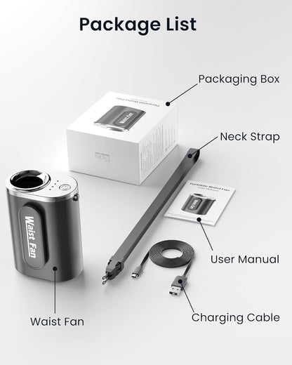 Portable Mini Waist Belt Fan Rechargeable, Upgraded 17500RPM Strong Airflow with 4 Speed Levels, Personal Hands-Free Necklace Cooling Fan, under Shirt Cooling for Blue Collar, Weeding, Outdoor