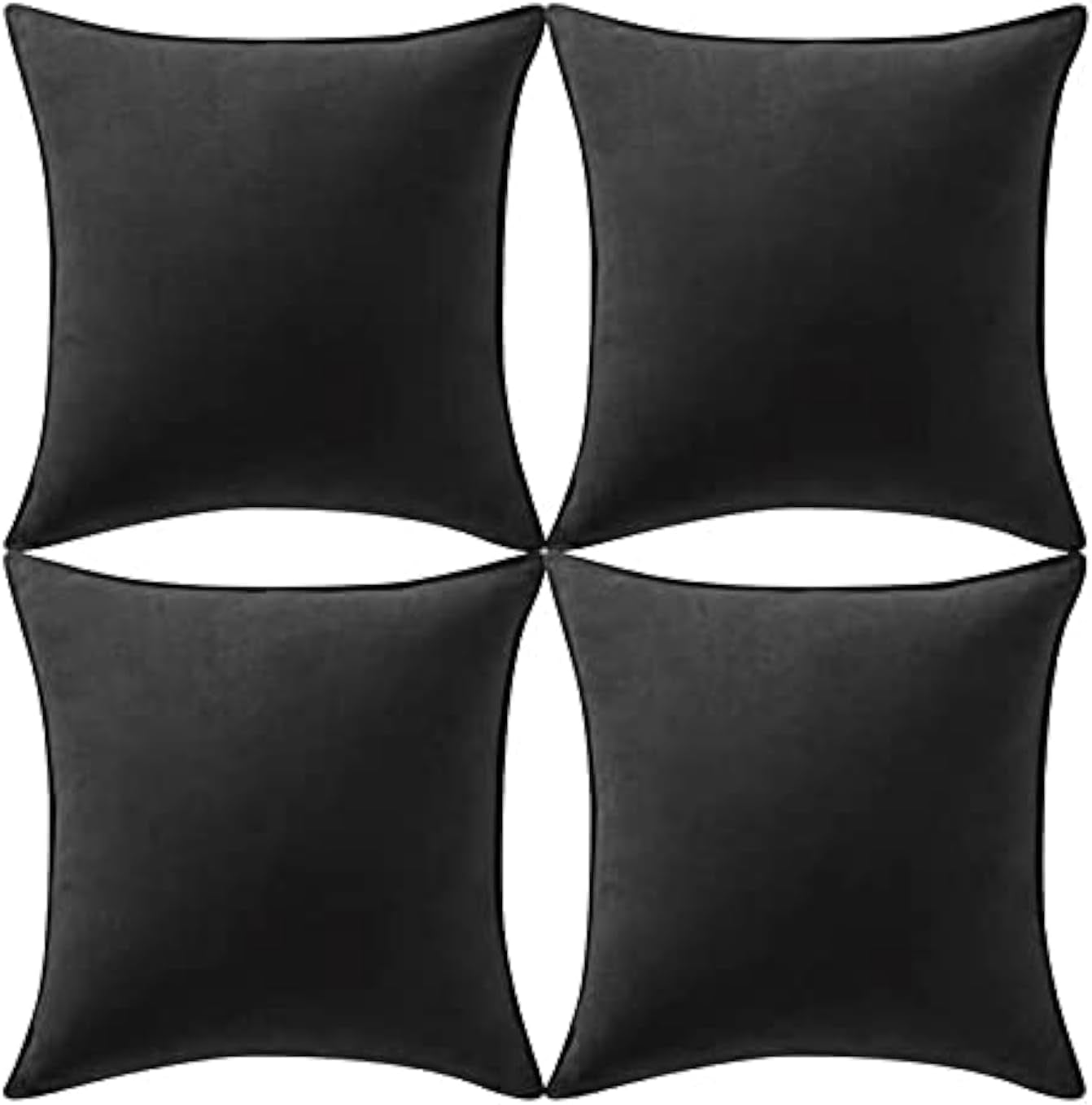 4 Packs Black Decorative Throw Pillow Covers 16X16 Inch, Super Soft Faux Suede Square Pillow Covers, Solid Cushion Cover for Couch Living Room Sofa Bedroom 40X40 Cm