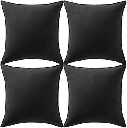 4 Packs Black Decorative Throw Pillow Covers 16X16 Inch, Super Soft Faux Suede Square Pillow Covers, Solid Cushion Cover for Couch Living Room Sofa Bedroom 40X40 Cm