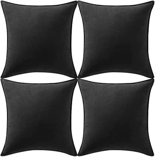 4 Packs Black Decorative Throw Pillow Covers 16X16 Inch, Super Soft Faux Suede Square Pillow Covers, Solid Cushion Cover for Couch Living Room Sofa Bedroom 40X40 Cm