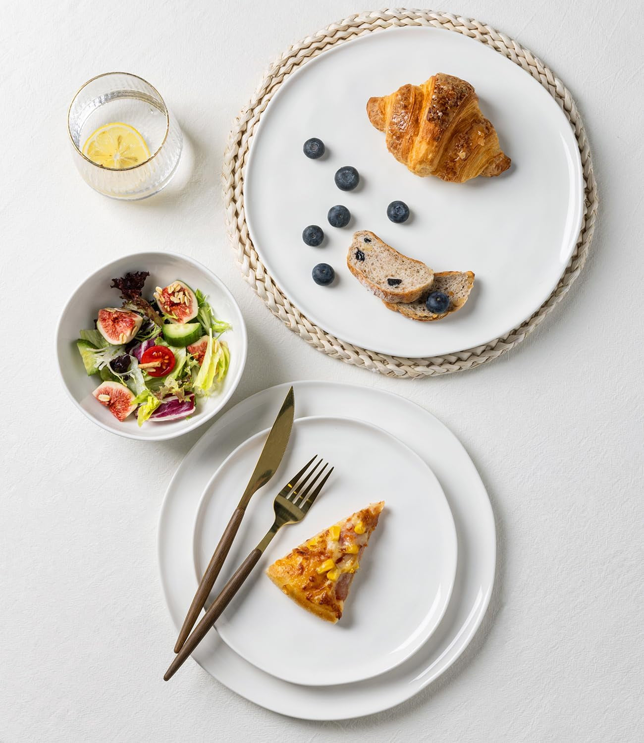 Ceramic Dinnerware Set for Four - 12-Piece Porcelain Dish Set, Lightweight and Scratch-Resistant, Oven, Microwave, and Dishwasher Safe in Angel White