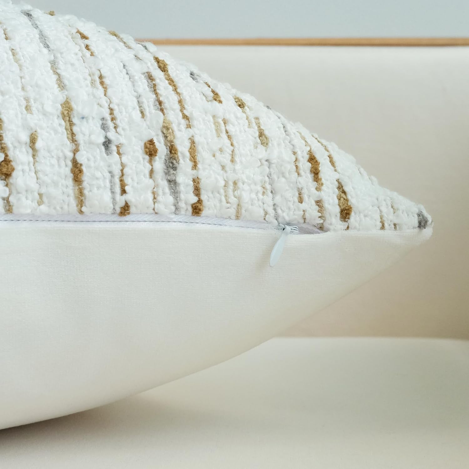Pack of 2 Textured Boucle Decorative Throw Pillow Covers Farmhouse Boho Home Decor Striped Corduroy Square Chenille Pillowcases 18 X 18 Inch White