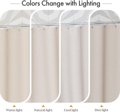 Boho Shower Curtain for Bathroom, 72X72 Beige Shower Curtain with Tassels, Modern Farmhouse Shower Curtain Set with Hooks, Neutral Faux Linen Light Tan Toned, Water Repellent