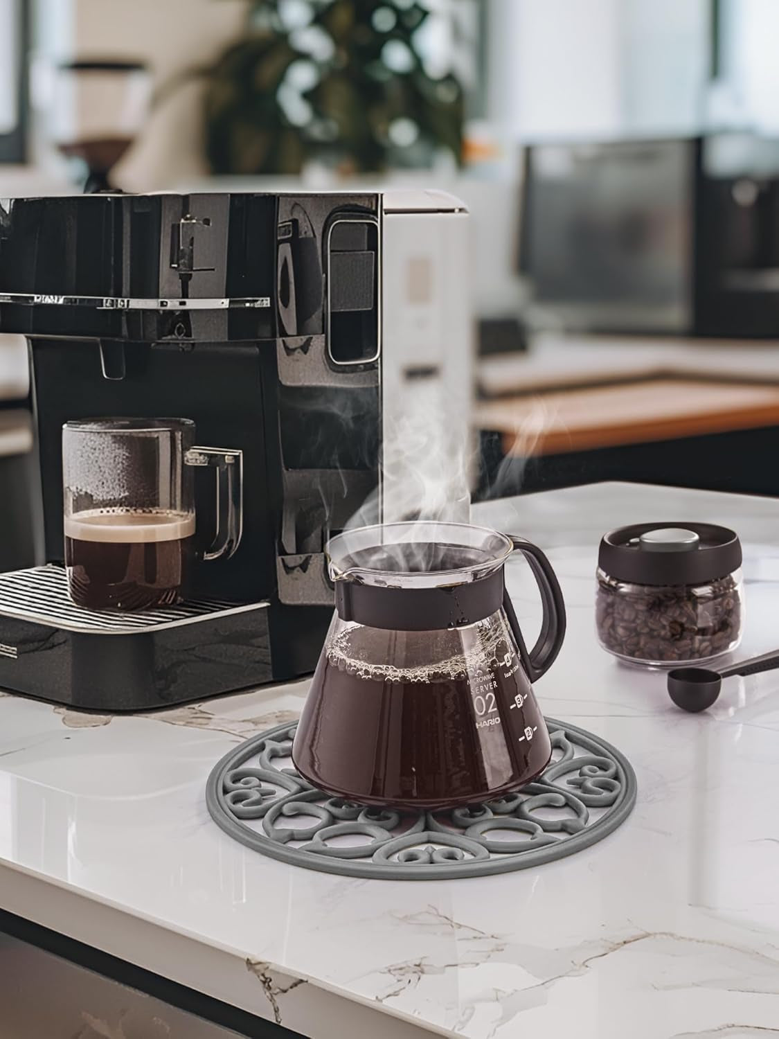 3 Set Silicone Trivet Mats, Multi-Use Carved Trivet Mat, Insulated Non-Slip Durable Kitchen Mats, Flexible Modern Kitchen Table Mat, for Hot Dishes, Pots, Dining Countertop, Grey, STM413H