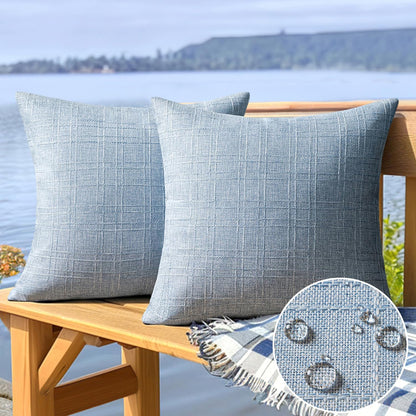Outdoor Waterproof Throw Pillow Covers Decorative Farmhouse Water Resistant Cushion Covers for Tent Patio Garden Couch Sofa Pack of 2, 20X20 Inch Light Blue