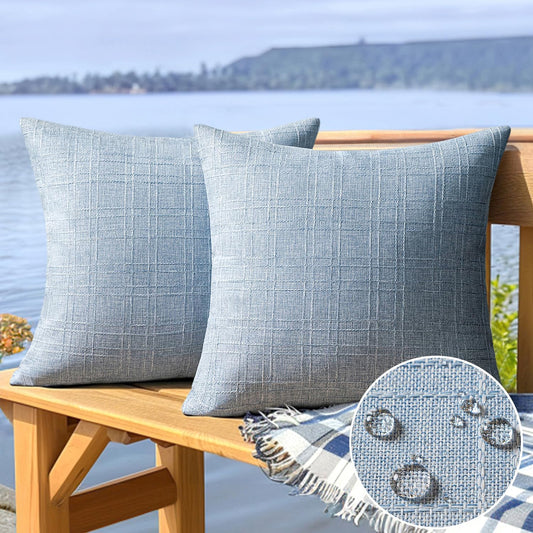 Outdoor Waterproof Throw Pillow Covers Decorative Farmhouse Water Resistant Cushion Covers for Tent Patio Garden Couch Sofa Pack of 2, 20X20 Inch Light Blue