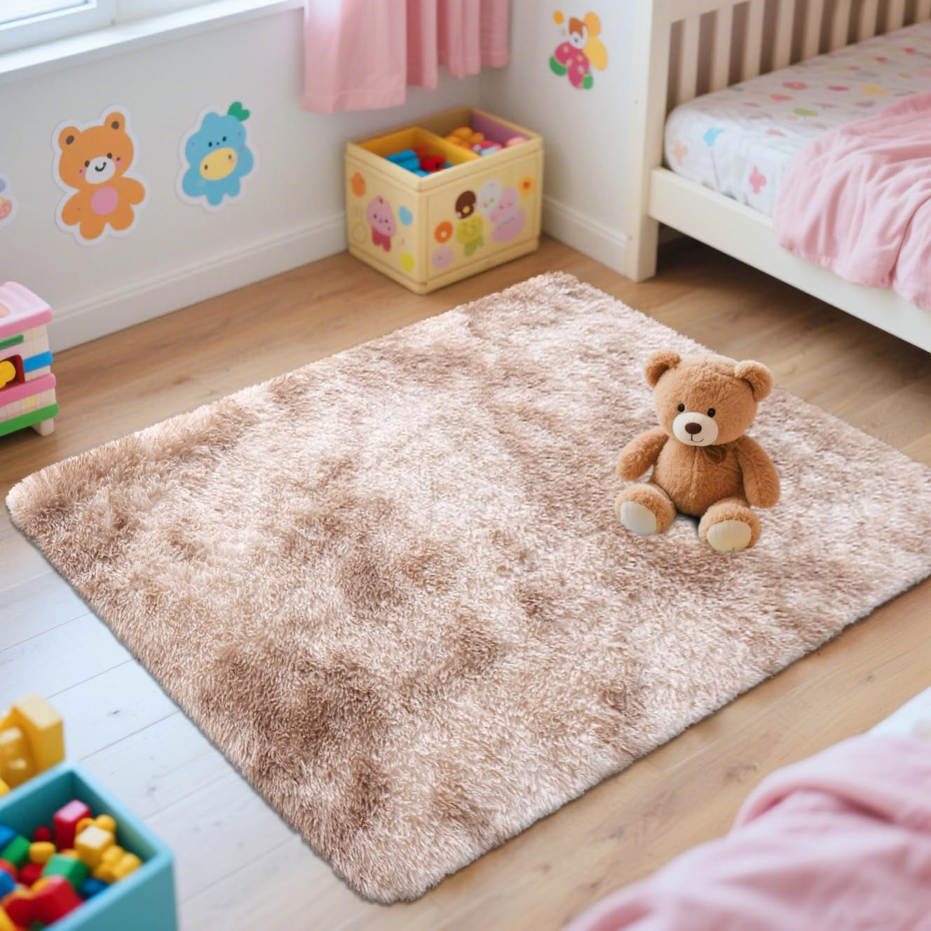 Area Rugs for Living Room Bedroom, Machine Washable 2X3 Feet Soft Fluffy Shaggy Bedside Rug, Indoor Floor Carpet for Kids Girls and Boys, Dorms Nursery Room, Home Decor Aesthetic, Beige Tie-Dye