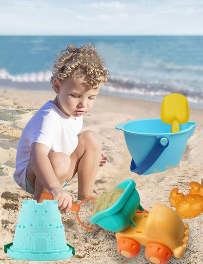 Long Shovels Sand Toys Set with Mesh Bag Including Dump Truck, Beach Buckets, Shovels, Rakes, Molds, Outdoor Beach Toys Tool Kit for Kids, Toddlers, Boys and Girls (15 PCS) Age 3+