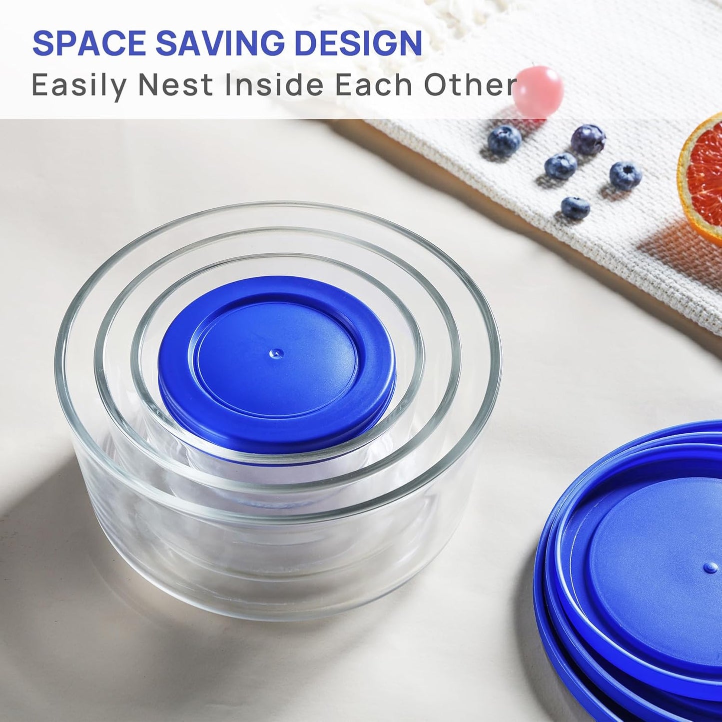 4 Pack Glass Bowls with Lids (1, 2, 4, 7 Cup), Food Storage Containers, Meal Prep and Leftovers Keeper, Lunch Container, Microwave, Dishwasher & Freezer Safe