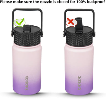 Water Bottle with Straw Lid, 15 Oz Insulated Water Bottle, Stainless Steel Metal Water Bottles, Reusable Leak Proof BPA Free Thermo, Flask, Cups,Violet