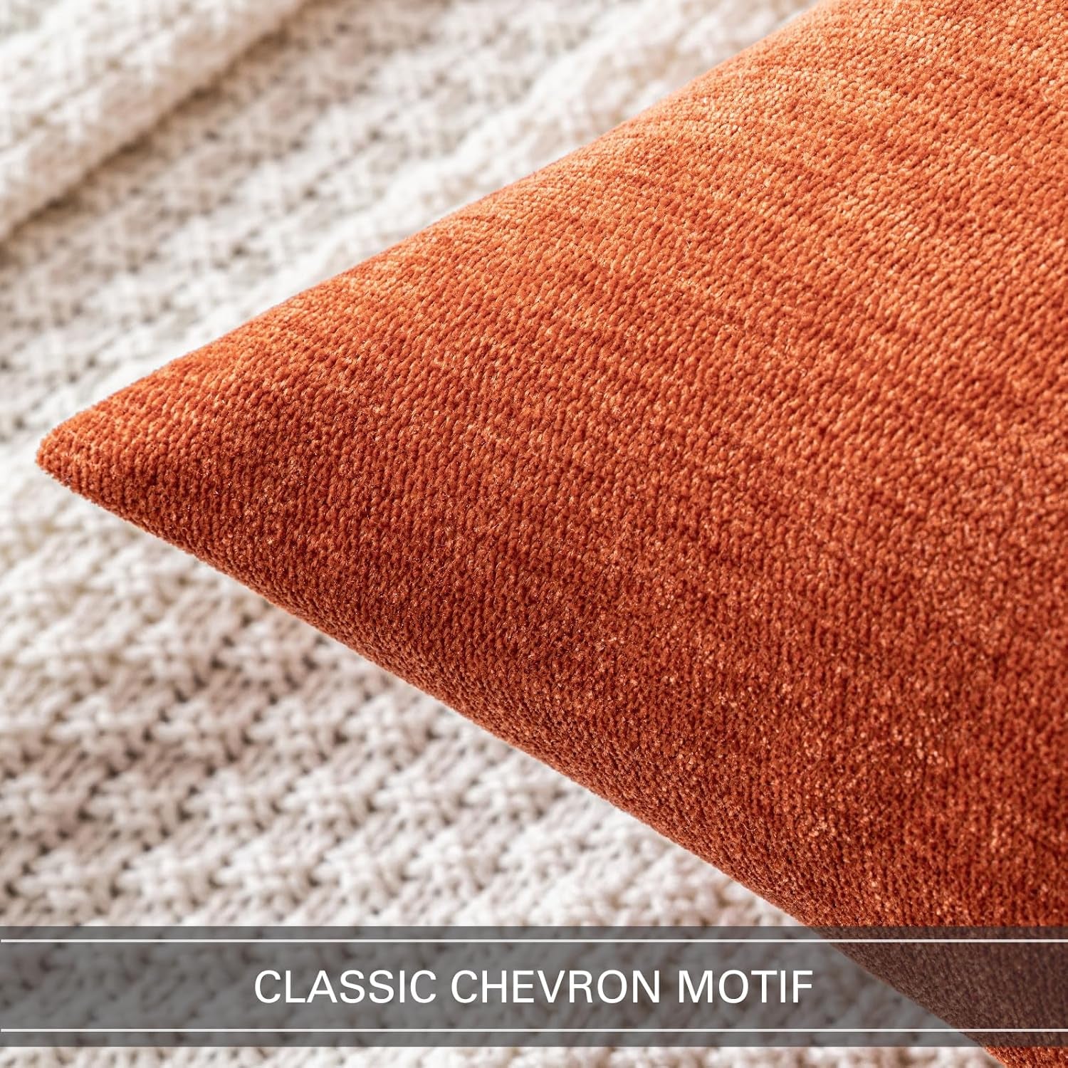 Set of 2 18x18 Inch Burnt Orange Chenille Decorative Pillow Covers for Autumn Home Decor, Ideal for Sofa and Bedroom Living Spaces
