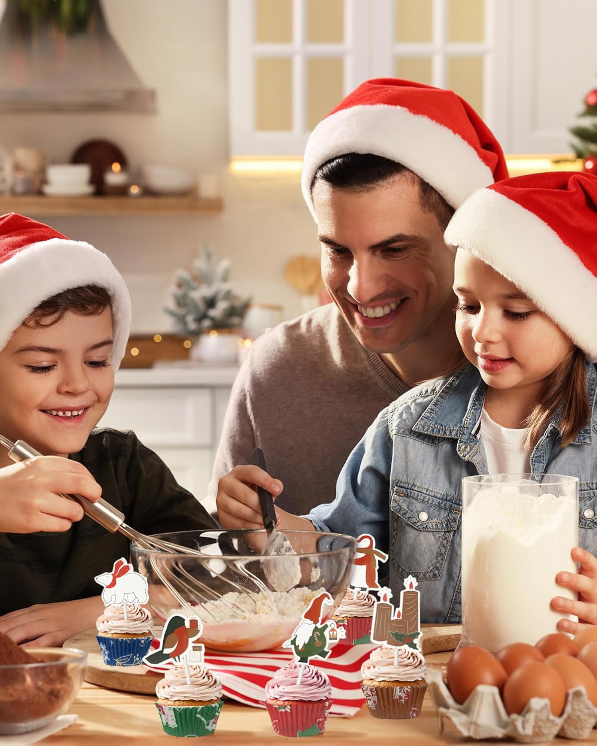 Christmas Mini Cupcake Liners with 12 Pcs Cupcake Toppers, 400 Pcs Muffin Liners, Cupcake Wrappers, Mini Cupcake Liners for Xmas Party, Christmas Holiday