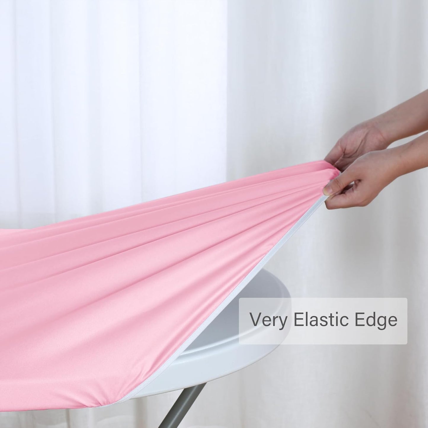 Fitted round Table Cloth, Reversible Waterproof Stain Resistant Elastic Stretch Tablecloth, Wipe Clean Table Cover for Outdoor/Indoor Use, Fits round Tables up to 40" - 44" Diameter, Baby Pink