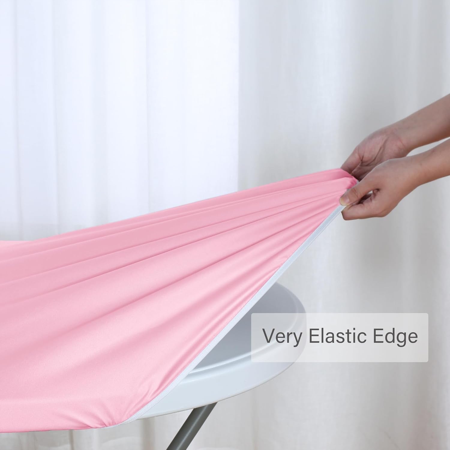 Fitted round Table Cloth, Reversible Waterproof Stain Resistant Elastic Stretch Tablecloth, Wipe Clean Table Cover for Outdoor/Indoor Use, Fits round Tables up to 40" - 44" Diameter, Baby Pink