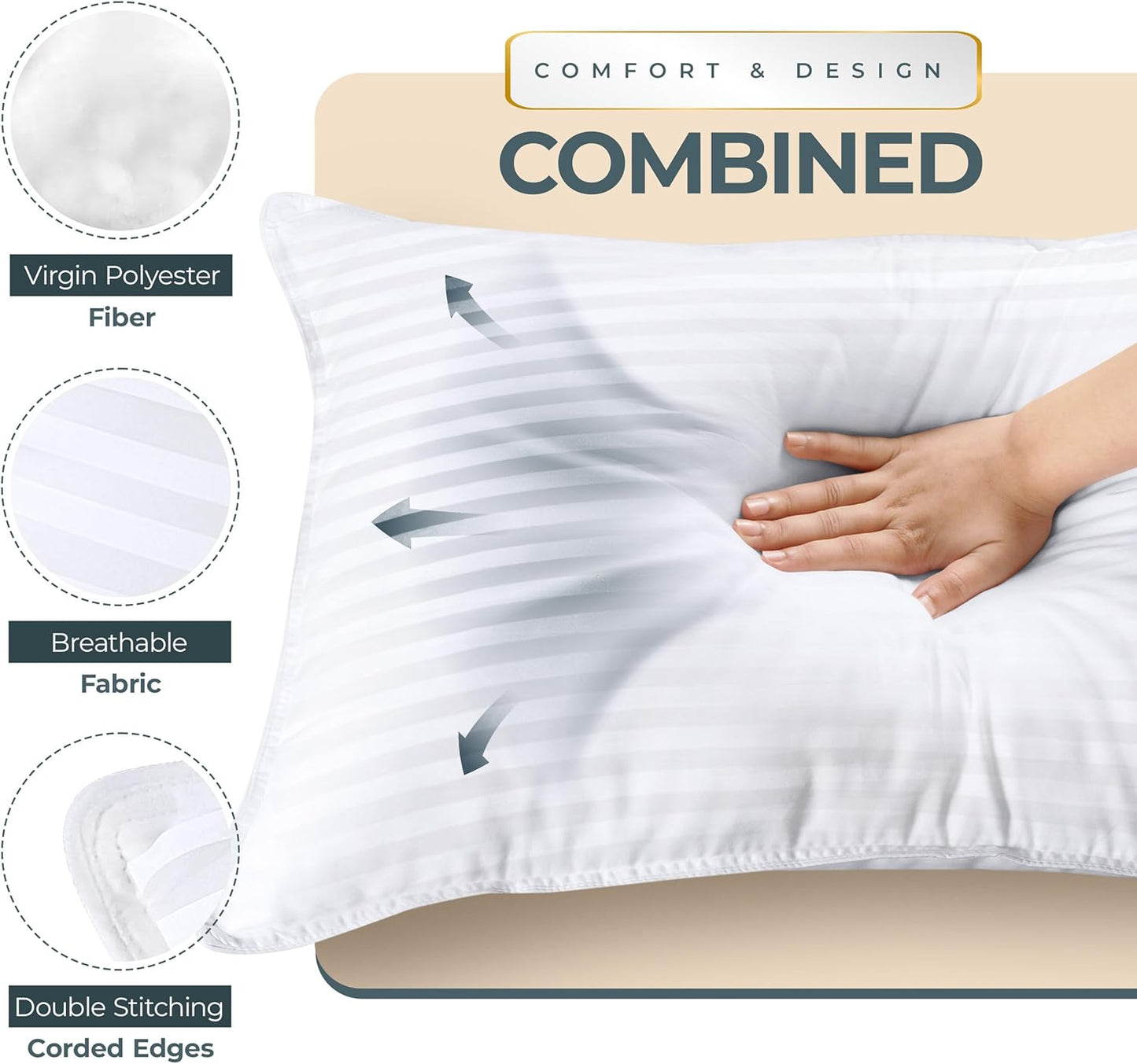 Bed Pillows for Sleeping Queen Size (White), Set of 2, Cooling Hotel Quality, for Back, Stomach or Side Sleepers