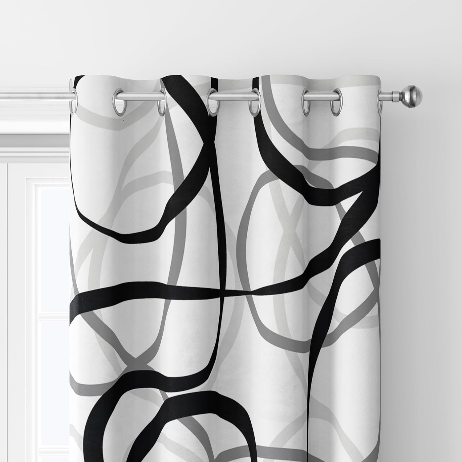 Black Grey White Geometric Curtains 2 Panels Sets Abstract Line Modern Art Pattern Window Treatments Room Darkening Heat Blocking Elegant Curtain Decor for Living Room Bedroom 52X84 Inches