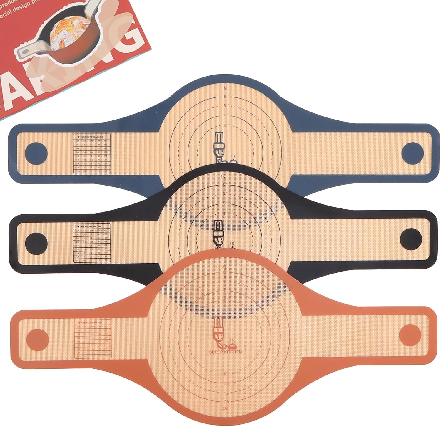 2 Sizes 9.4 & 8.3 Inch Silicone Bread Sling for Dutch Oven 3 Pcs,Wider Non-Stick Silicone Bread Baking Mat for Sourdough,Dough Lifter Liner with Handles （Black,Dark Gray,Brown）