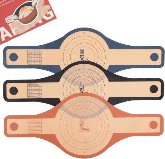 2 Sizes 9.4 & 8.3 Inch Silicone Bread Sling for Dutch Oven 3 Pcs,Wider Non-Stick Silicone Bread Baking Mat for Sourdough,Dough Lifter Liner with Handles （Black,Dark Gray,Brown）